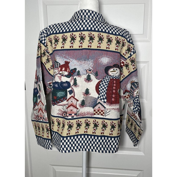 Willow Ridge Vintage Christmas Jacket Knit Tapestry Snowman Candy Cane Size L - Picture 2 of 11